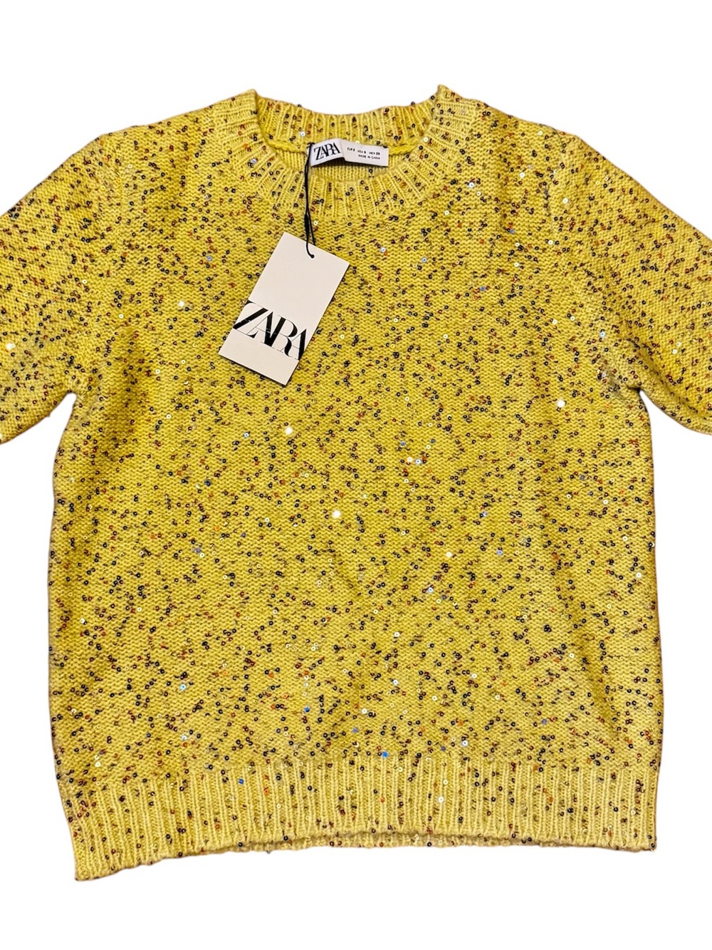 NWT Zara Yellow Sequin Sweater Top Size Small